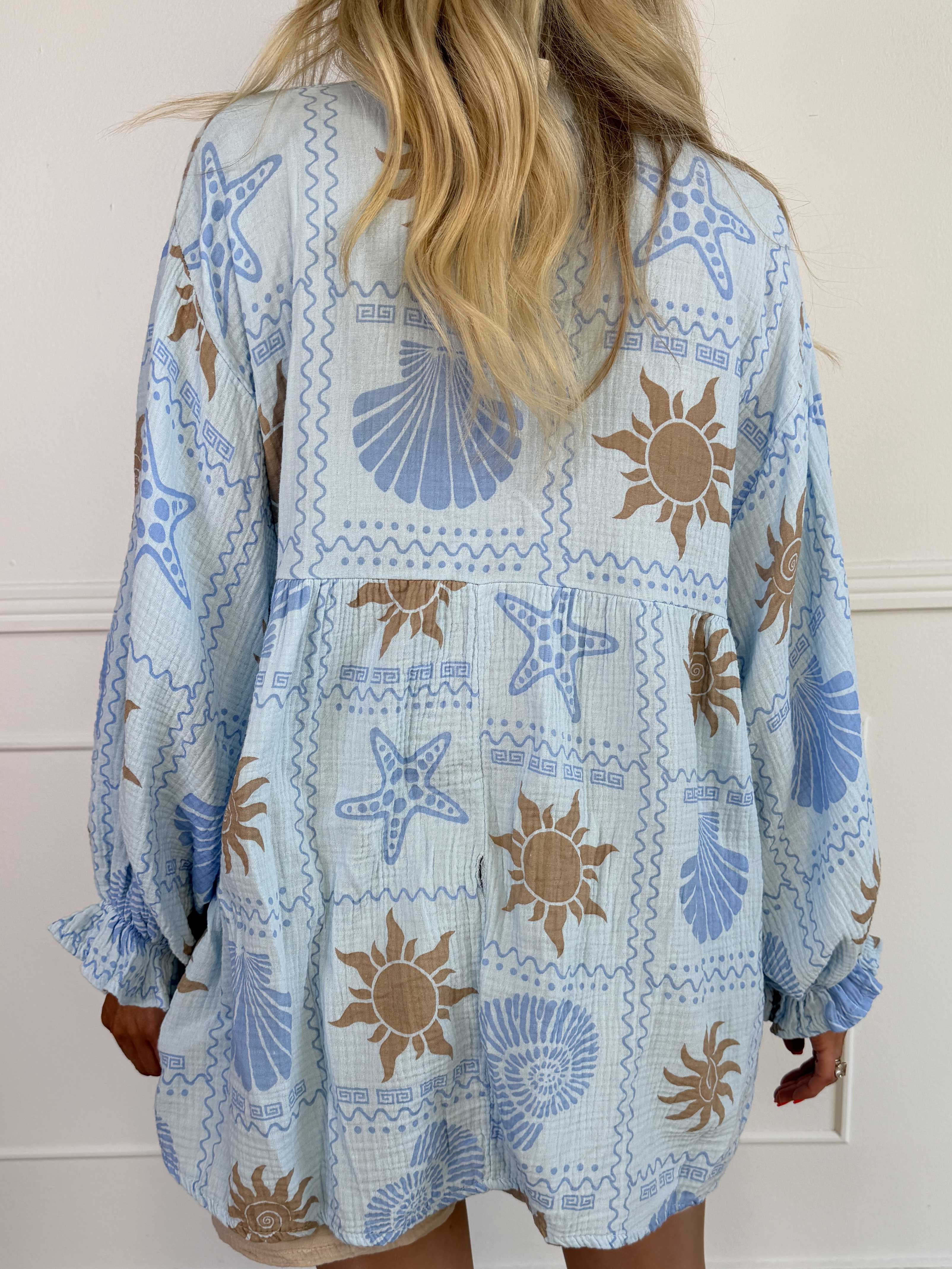 Diva - Mønstret tunikaskjorte i blødt bomuldsbæk-og-bølge-stof